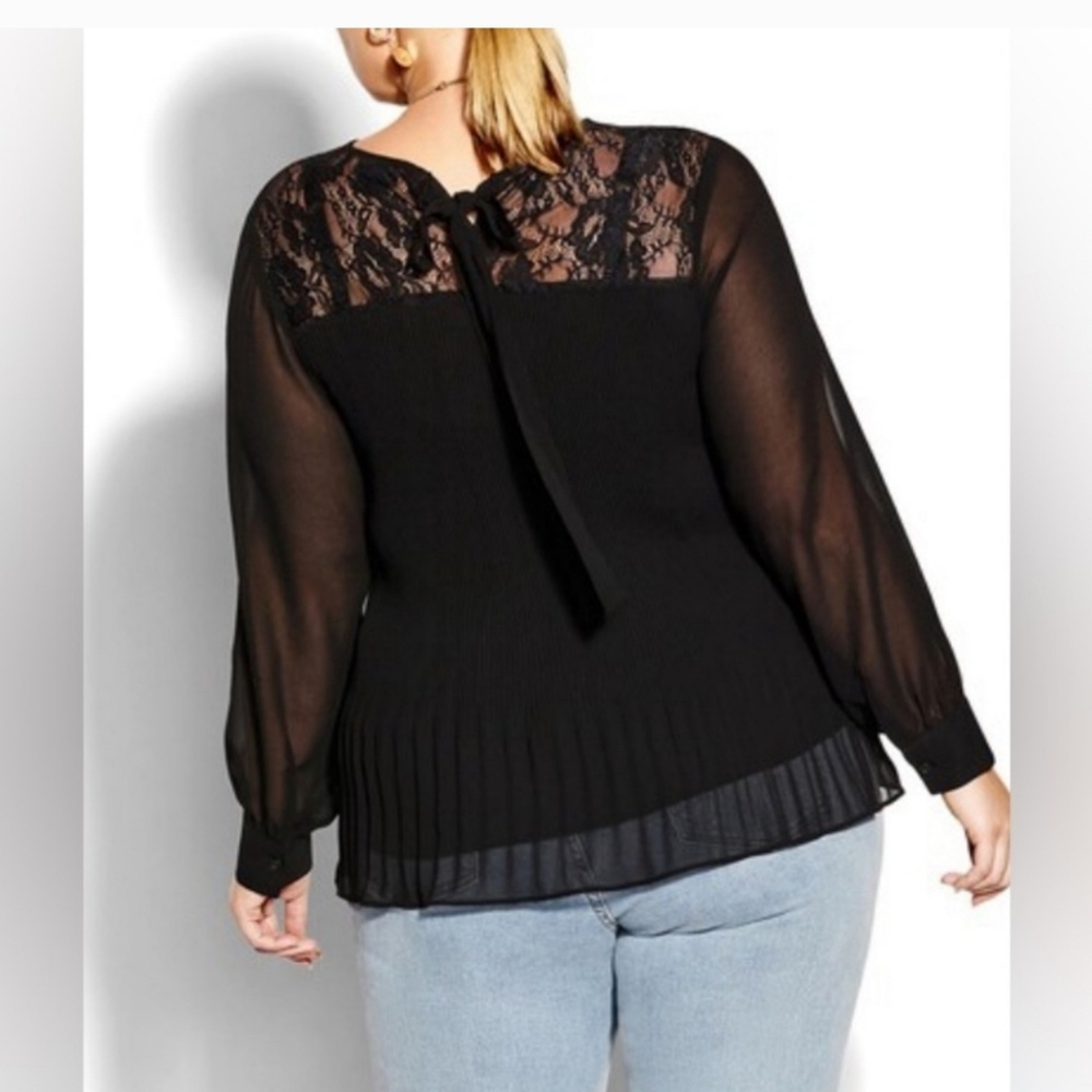 NWT City Chic Black Lust After Long Sleeve Lace Pleated Flowy Plus Size Med/18 - Picture 2 of 3